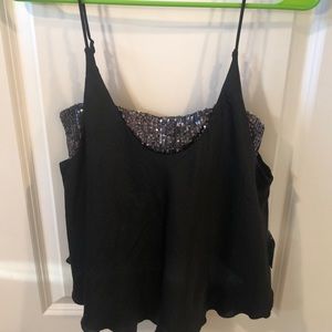 Free people. Black with green sequin tank top. Size small.